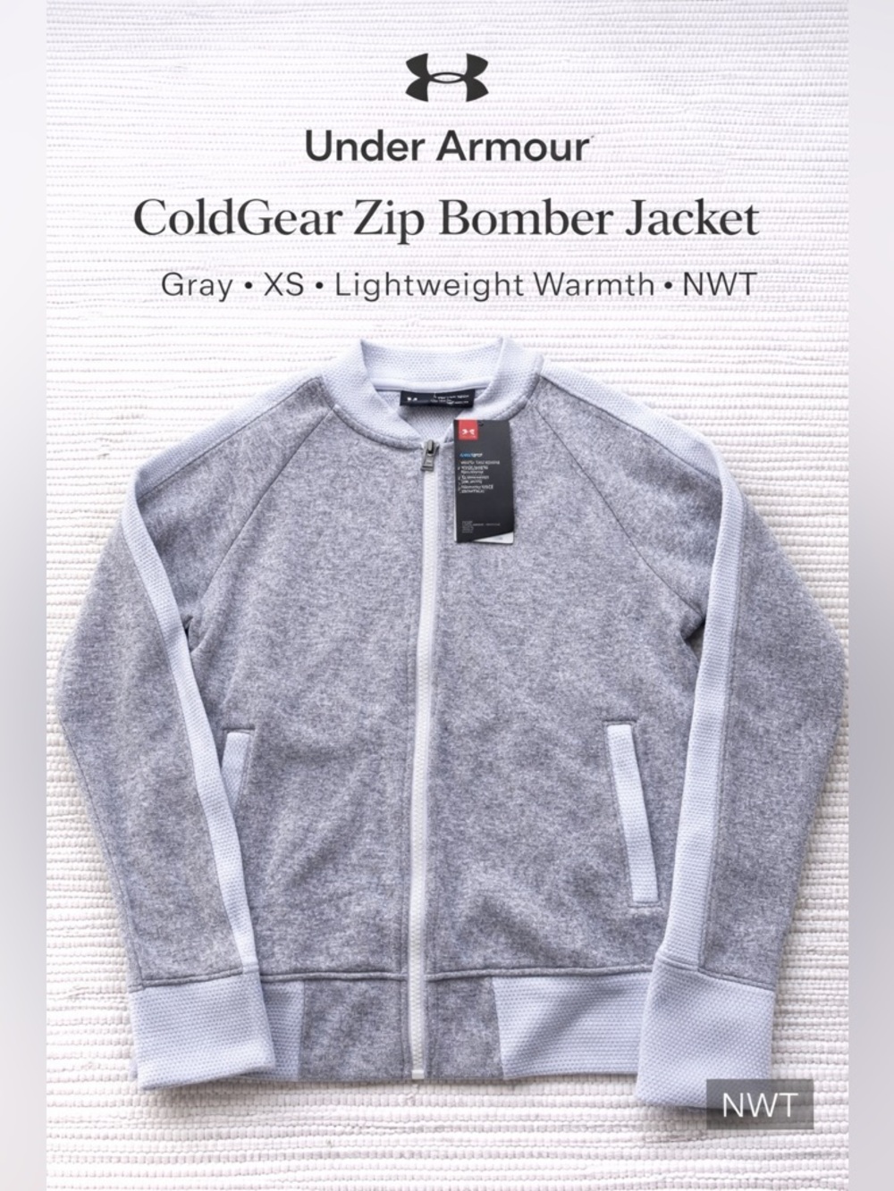 Under Armour ColdGear Zip Bomber Jacket Gray XS Lightweight NWT